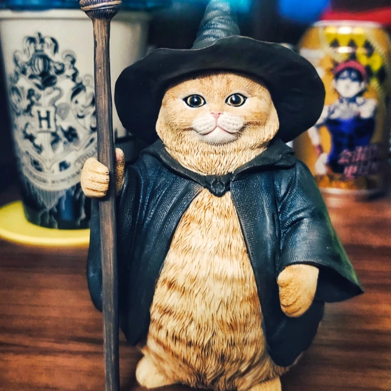 JXK 마법사 고양이 JXK-CS02 12인치 동상 피규어 컬렉션 선물에 적합한 정적 동물 모델 피규어