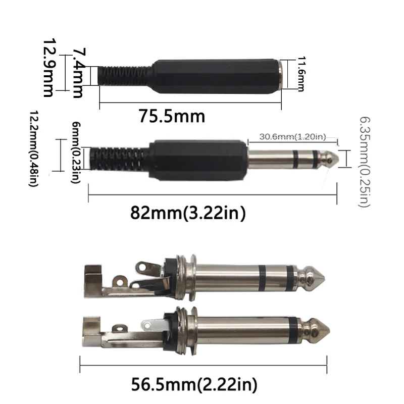 【10-5PCS】6.35 Stereo 3 Pole / Mono 2Pole Plug 6.35mm Amplifier Microphone Plug 6.35mm jack Plug 6.5mm Audio Connector