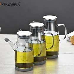 600/800/1000ML Glass Oil Pot For Seasoning Bottle 1Pc With Graduated Stainless Steel Lid Anti-Leak Anti-Slip Barbecue Oil Bottle