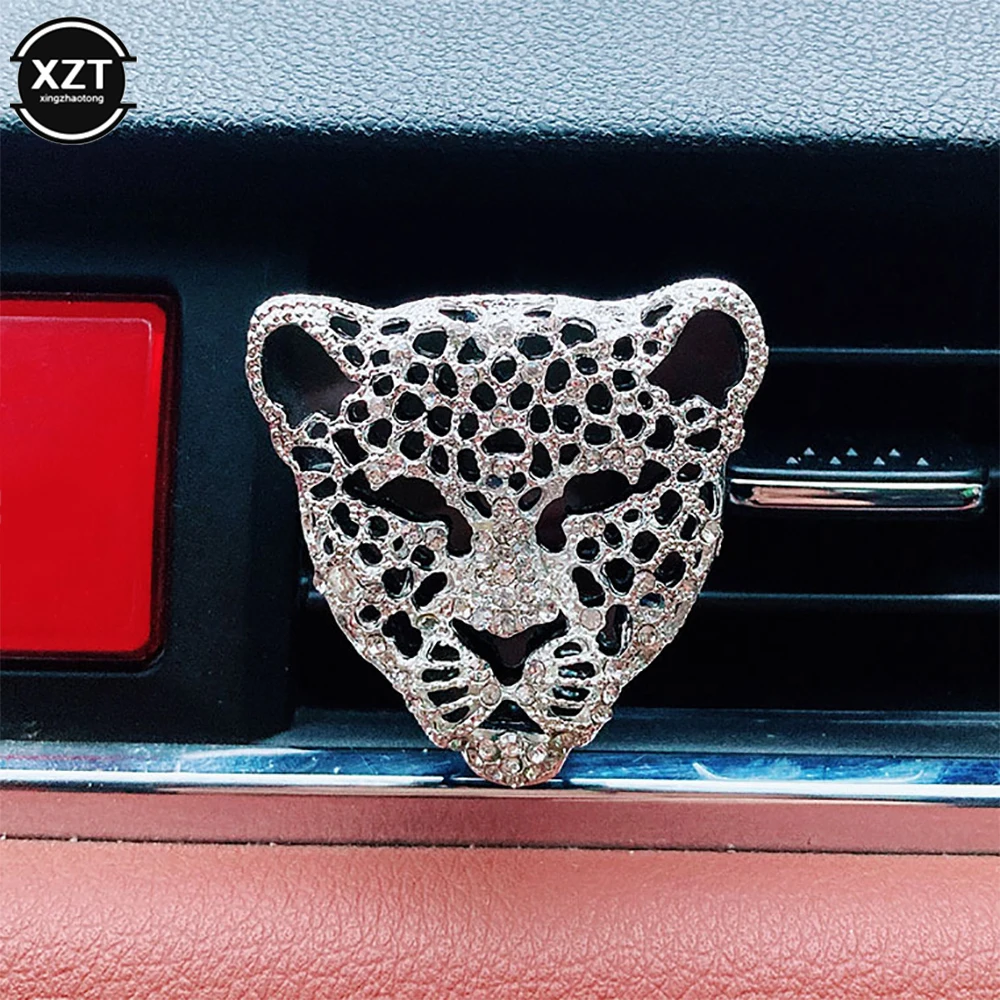 Car Air Vent Clip Charms Crystal Leopard Car Aromatherapy Essential Oil Diffuser Women Fashion Auto Decoration Charms Rhinestone