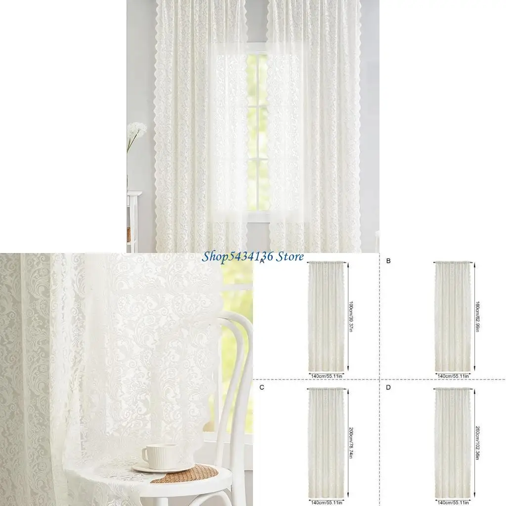 H7ED Vintaged Lace Curtains Flower Embroidery For Bedroom Living Room Decoration