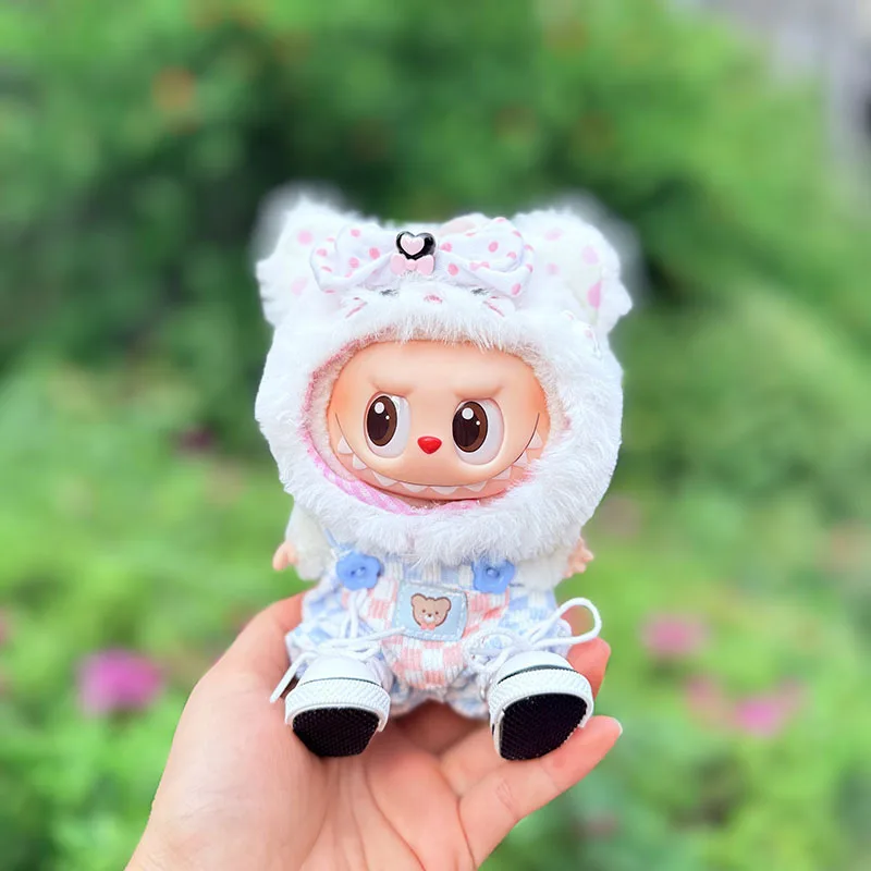 Labubu Poppenkleertjes Kat Hoed Geruite Overalls Labubu I II I II Idool Poppen Pluche Poppenkleding Zitten Feestaccessoires