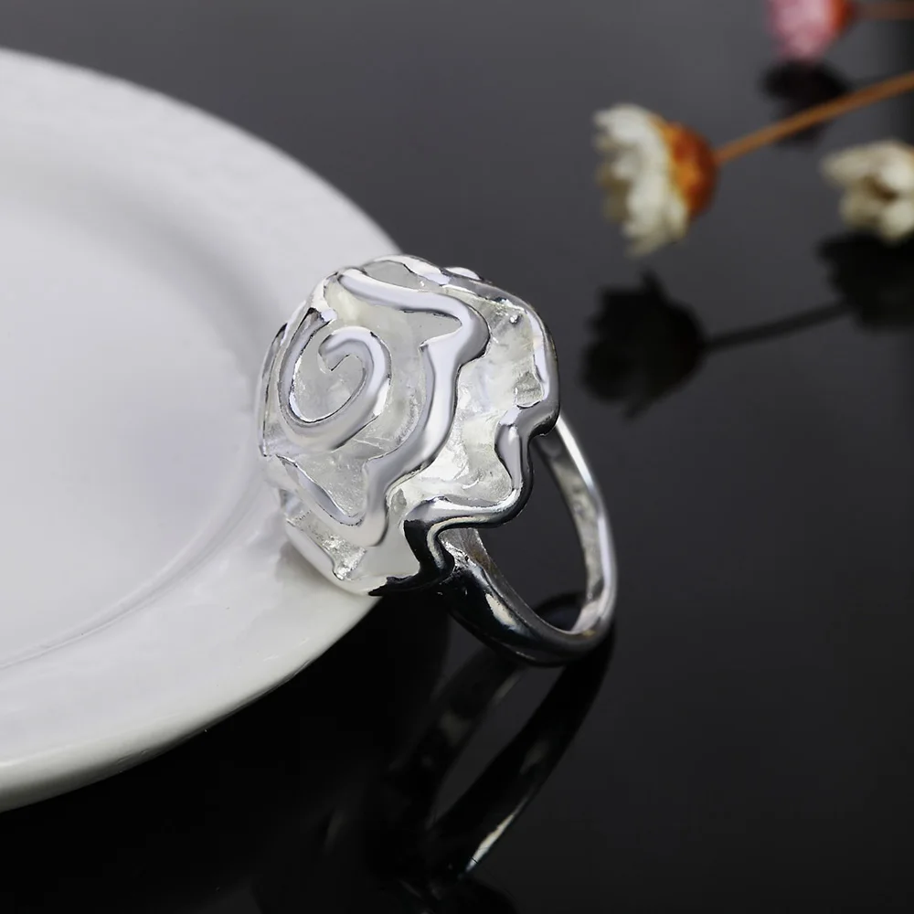 New Woman Fine Jewelry 925 Sterling Silver Beautiful Rose Flower Rings Size 7 8 9 Fashion Wedding Accessories Party Gifts