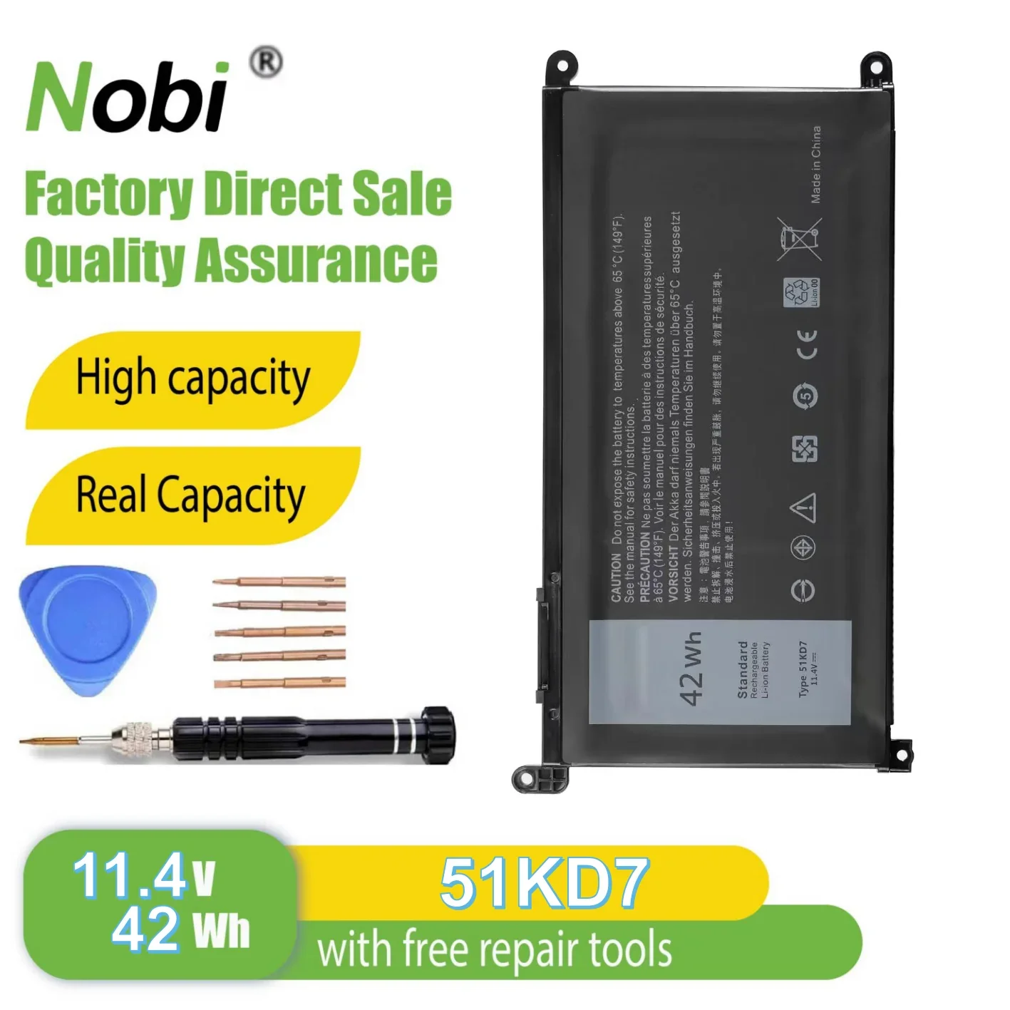 

Аккумулятор Nobi 51KD7 Y07HK FY8XM 0FY8XM для Dell Chromebook 5190 (P28T001) 2-в-1 (P28T002) Chromebook 11 3181 (P26T001) 2-в-1