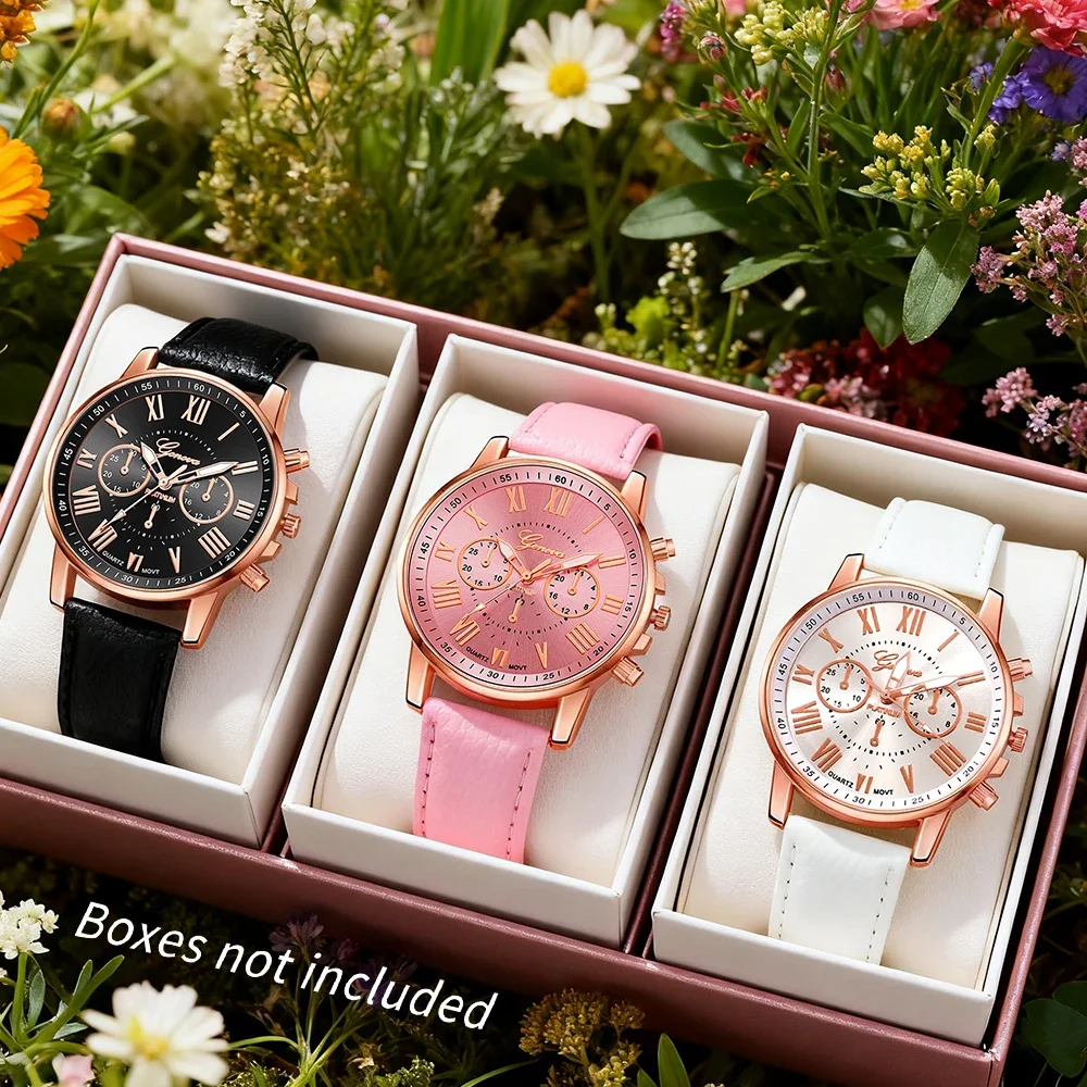 2026Stylish Unisex Quartz Watch with Round Zinc Alloy Case & PU Leather Strap - Red Dial, Roman Numerals