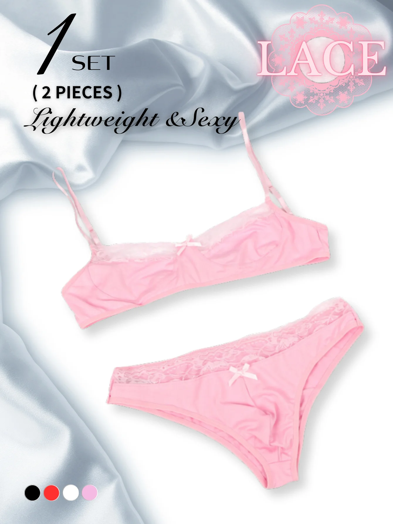 1 Set of 2 Pieces Underwear Set:Men's erotic cross-dressing bowknot lace underwear set, lace panties & bra combination set
