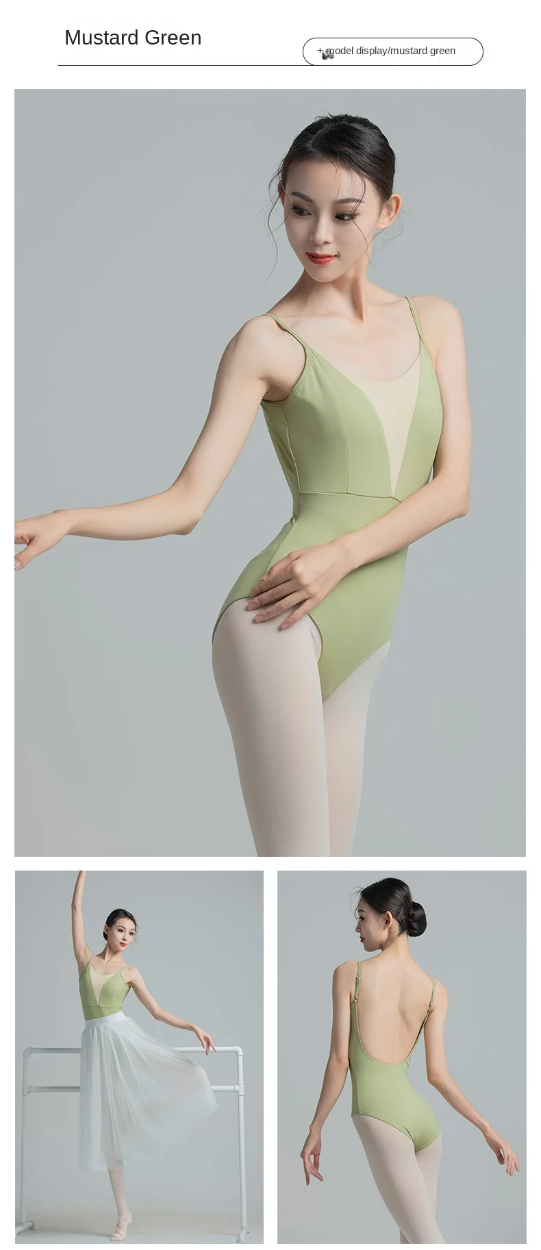 Elegantes, stilvolles Ballett-Gymnastik-Trikot mit hohem Rückenausschnitt, U-förmigem Rücken, Netzstoff-Fischschwanz-Einsatz und Kragen für Schwanentanz-Training – Detail 28