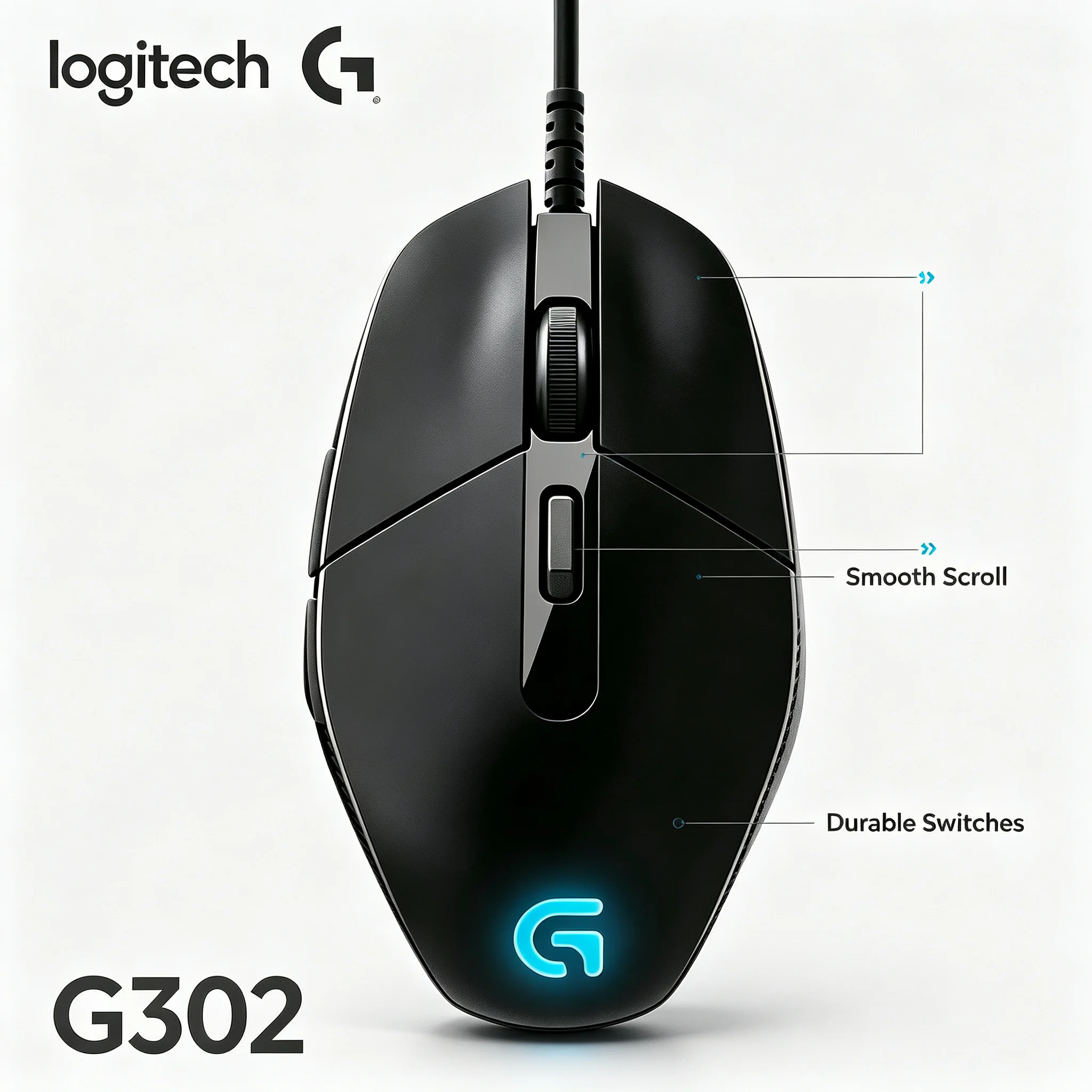 Logitech G302 Daedalus Prime Gaming Mouse Optimized for Shooting Games 6 Custom Buttons RGB Backlit for CS2 Valorant Apex Legend