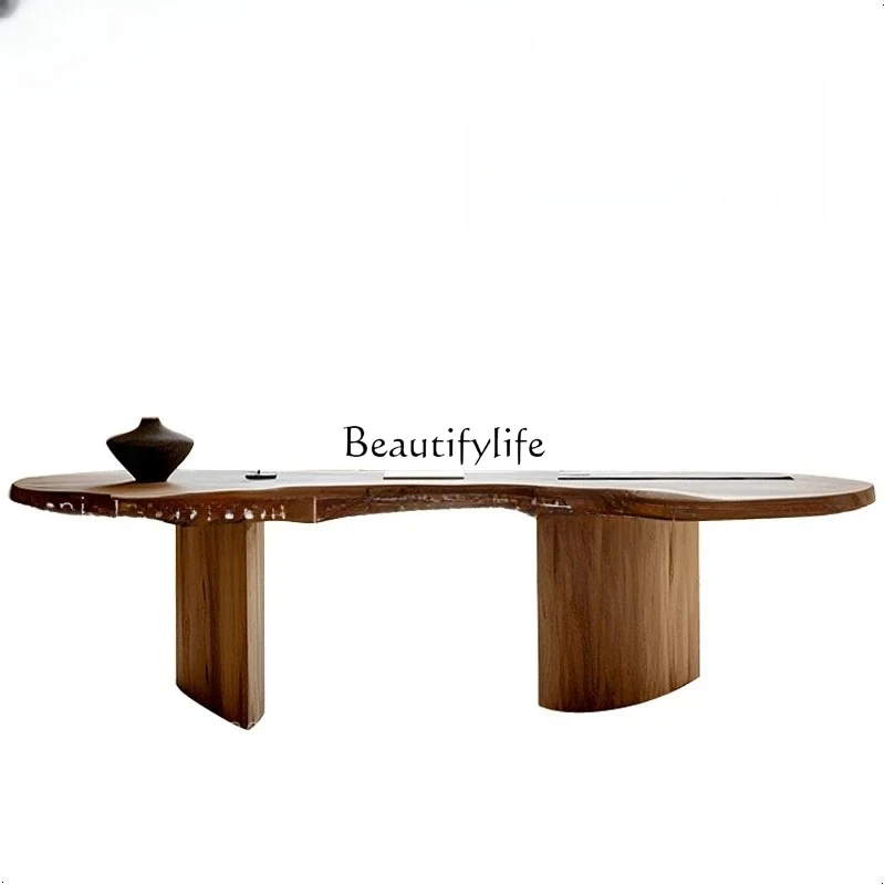 

Medieval style solid wood desk 2 meters desk Italian minimalist computer table and chair combination high-end light luxury