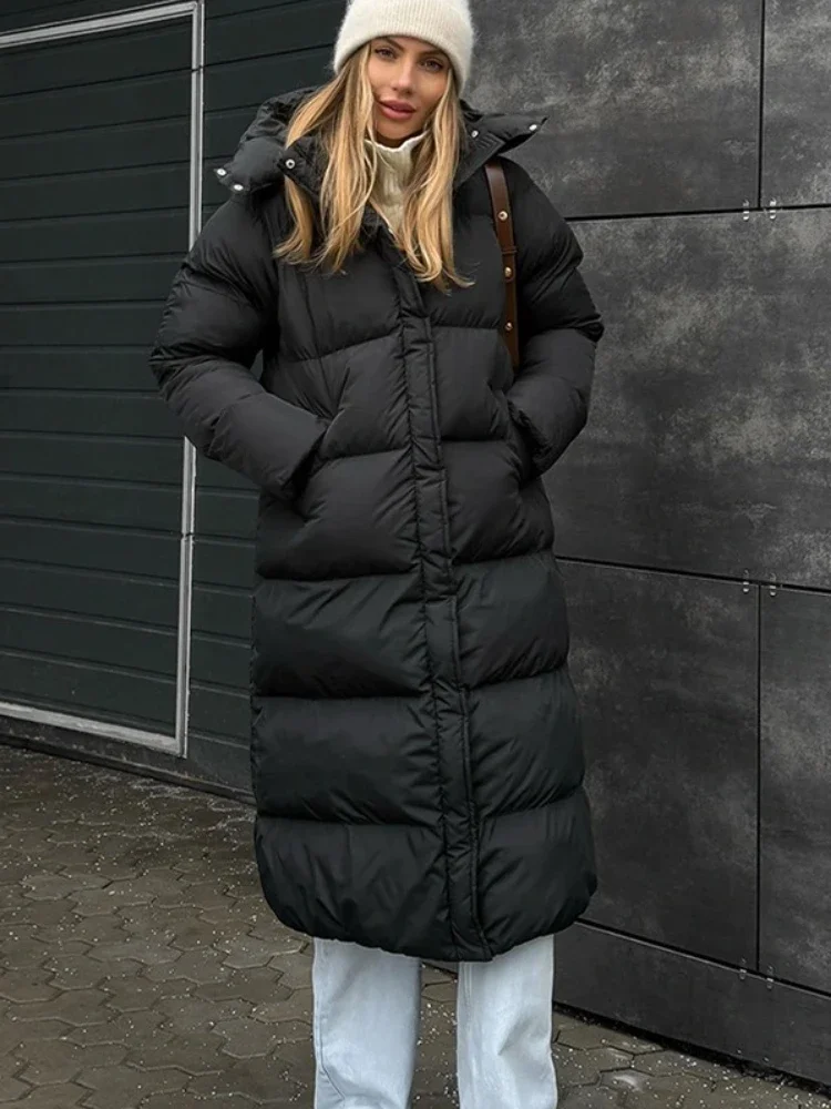 Długi zimowy płaszcz parka z kapturem dla kobiet, casualowy, luźny, ciepły, z długimi rękawami, z kieszeniami na zamek, nowy płaszcz damski parka.