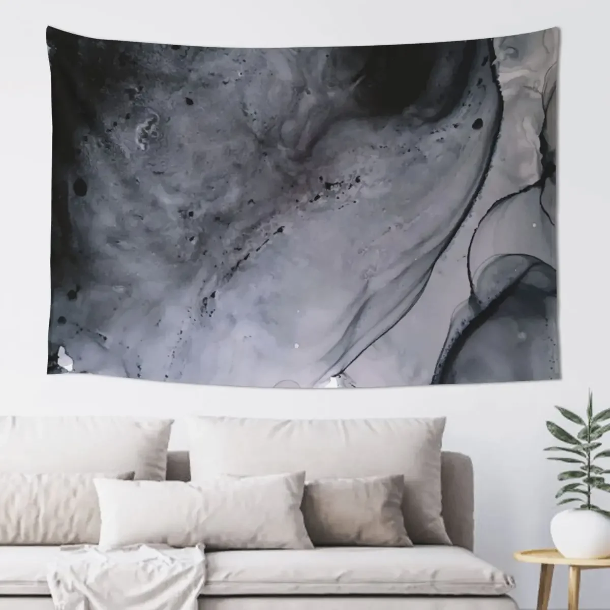 Black and Grey Diptych - Alcohol Ink Painting Tapestry Aesthetic Room Decors Decoration For Rooms Tapestry