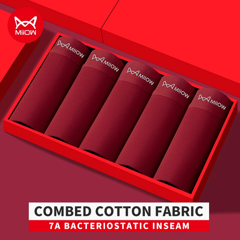 

MiiOW, 4 шт., хлопковое зимнее мужское нижнее белье 7A, антибактериальные мужские трусы Lucky Red, мужские трусы больших размеров, мужские боксеры L-5XL
