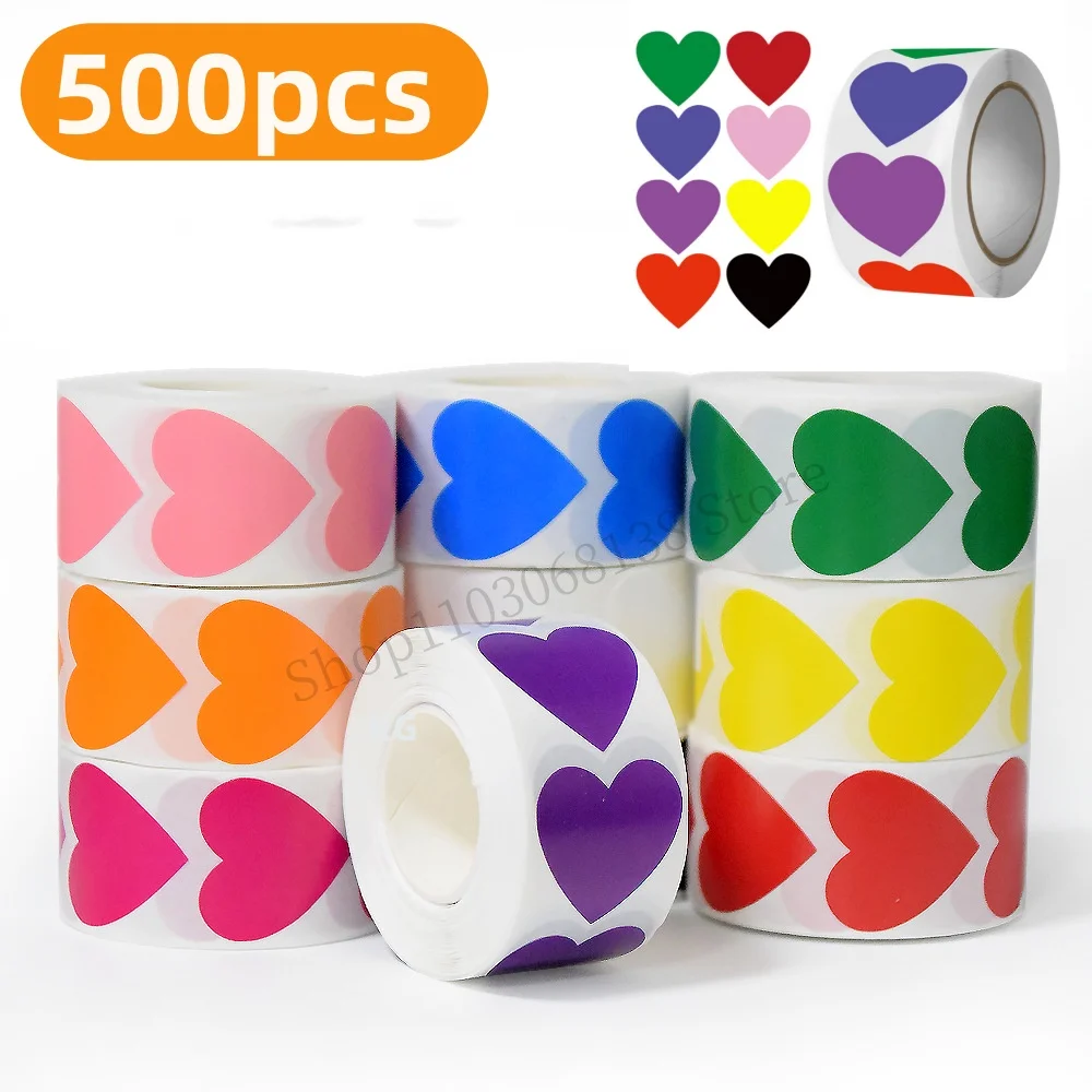 500 Stück Herz leere handgemachte Aufkleber 1 Zoll schwarz weiß rosa Papier Aufkleber Scrapbooking Aufkleber Party Geschenk Dekorationen Etiketten