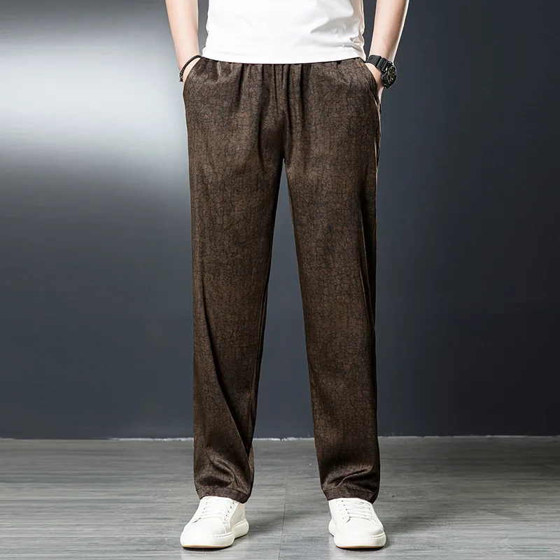 

Real Silk High Quality Men's New Summer Straight Casual Pants Youth Loose Thin Retro