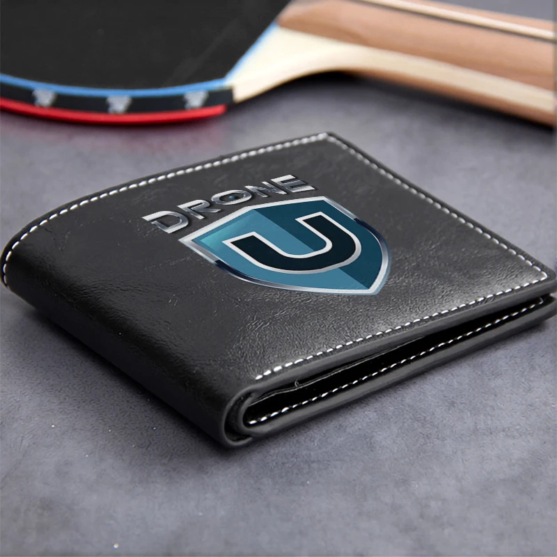 DRONE U Premium PU Leather Wallet for Men Lightweight Durable Business Style Compact Design Modern Shield Logo