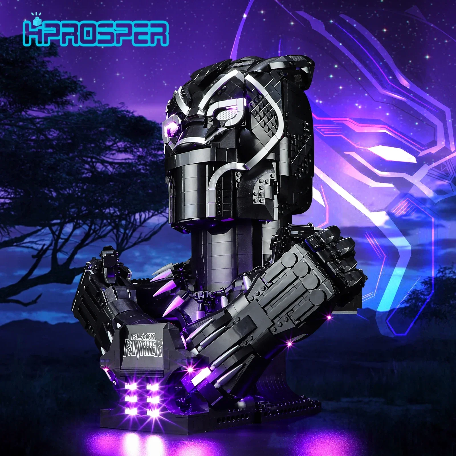 Hprosper 76215 마블 블랙 팬더 장식 램프, 배터리 박스 포함, 5V LED 조명 (레고 빌딩 블록 미포함)