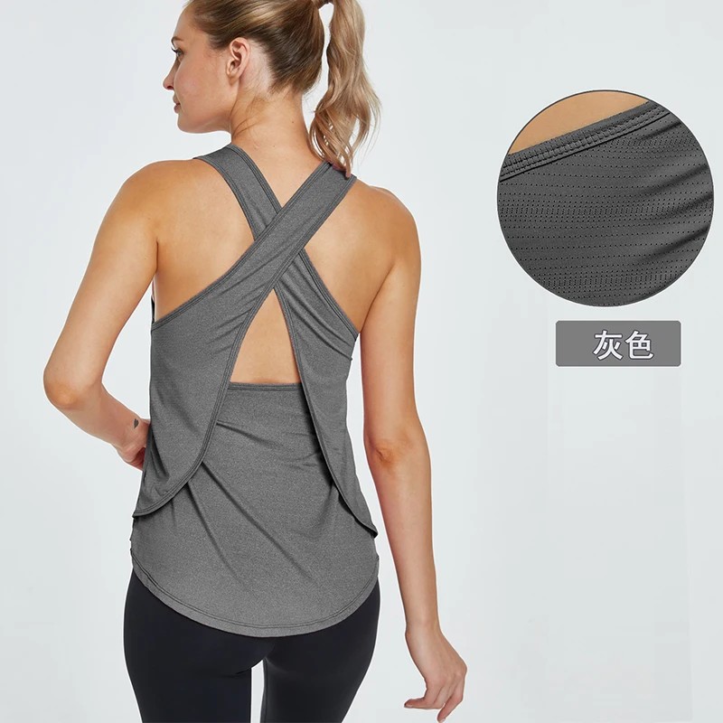 1PC Women Yoga Gym Shirt,Quick Dry Cross Back Sports Shirts Jogging Fitness Top,Sleeveless Gym Workout Sports Top Yoga Vest