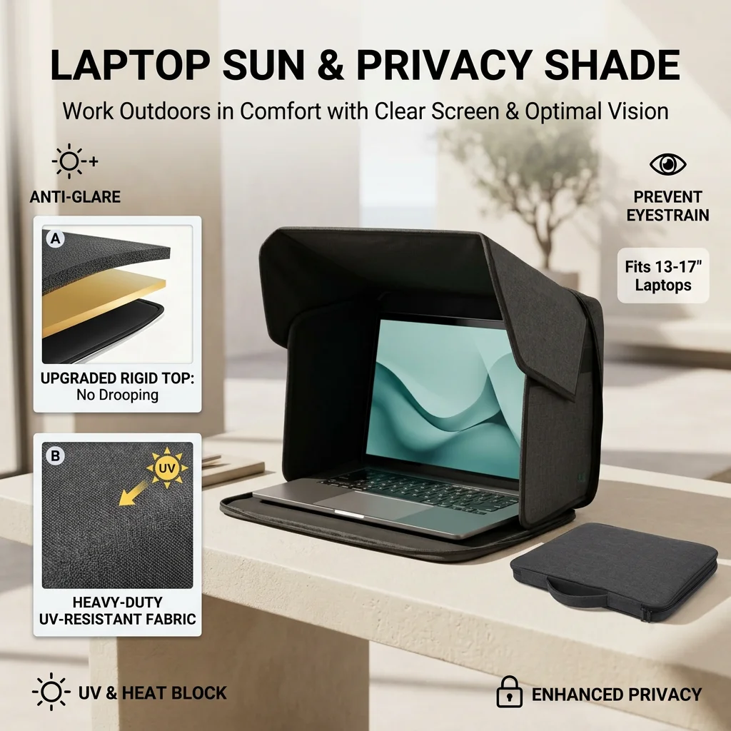 Laptop Sun Protection Portable 14/16 Inches Laptop Umbrella Computer Sun Protection Bag for Outdoor Work Foldable Shield Cover