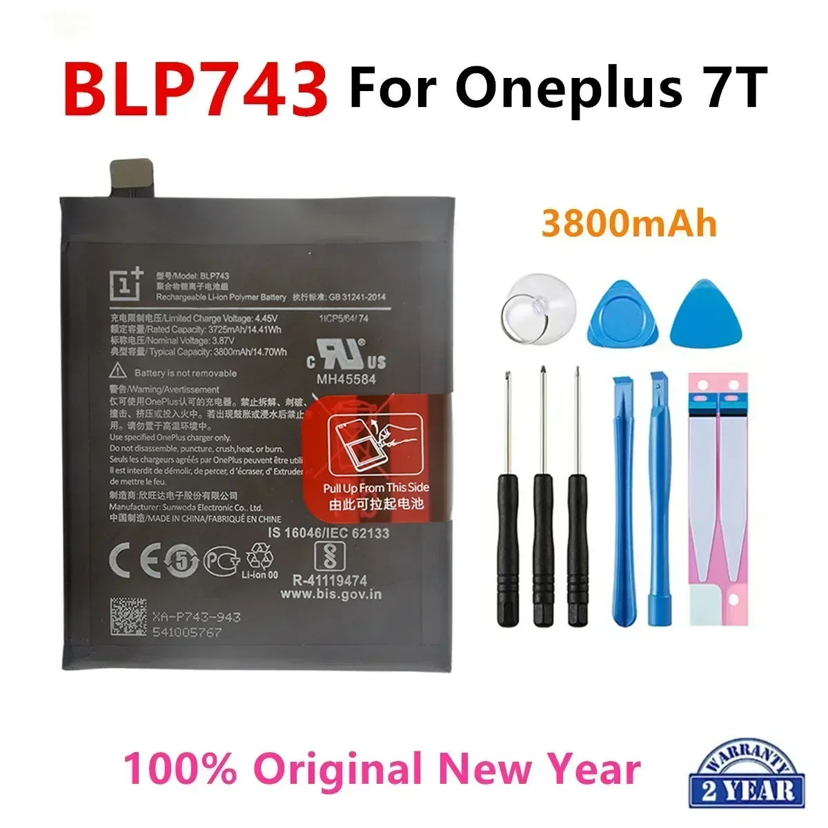 

100% Orginal BLP743 3800mAh Replacement Battery For OnePlus 7T One Plus 7T Genuine Latest Production Phone Batteries+Tools