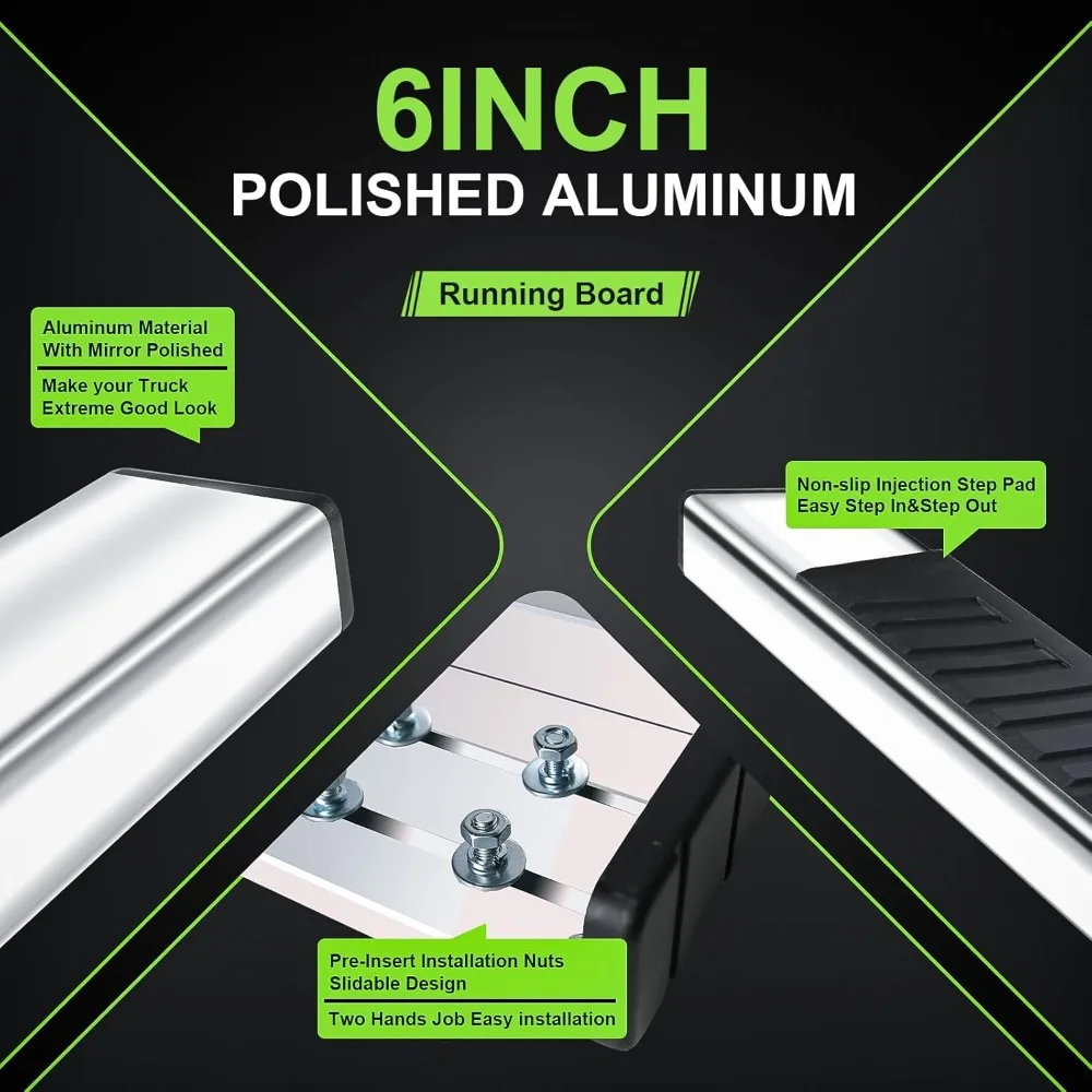 لوحات تشغيل كروم مقاس 6 بوصات تناسب مخصص 2022-2025 Toyota Tundra Crew Max Cab Crew Cab Side Step Nerf bar، مصقولة من الألومنيوم