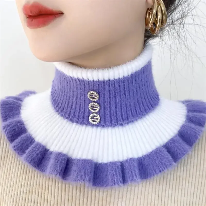 2024 New Knitted Stripe Lapel Collar Warmth Neck Cover for Women Thickened Imitation Mink Velvet Fake Collar Neck Scarf image 4