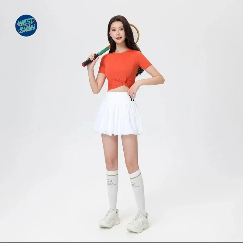 WESTSHAN Luxury Quality EU US Size Girl Short Sleeve Tee Tops Quick Dry Gym Fitenss Yoga Athleisure Golf Tennis Skirt Set