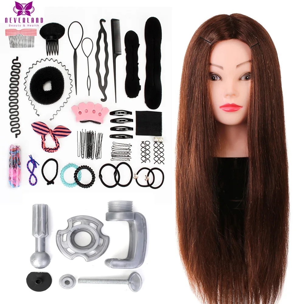 Training Mannequin Head with 60% Real Human Brown Hair for Barber Hairdressing  Practice Doll Head for Hairstyles Styling