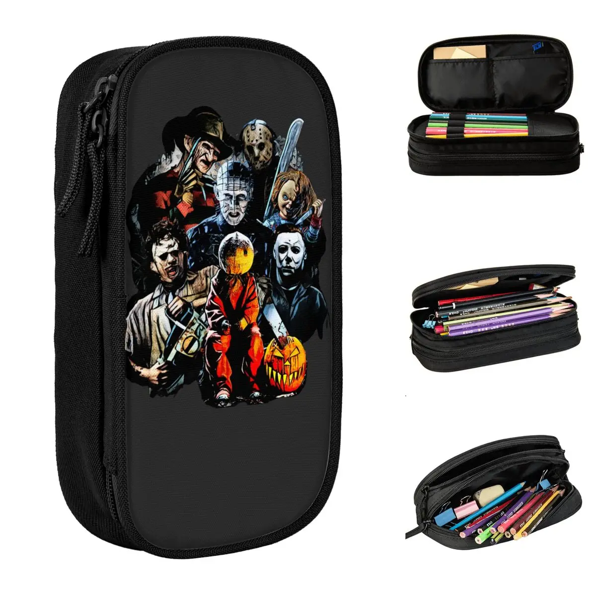 Horror Movie Characters Pencil Case Trick'r Treat Halloween Pen Holder Bags Big Capacity Students School Gift Pencilcases