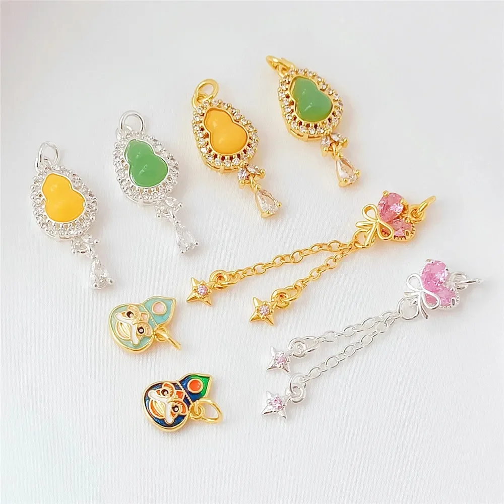 18K Copper-plated Gold-plated and Zirconium-inlaid Gourd Tassel Pendant Diy Bracelet Necklace Accessory Material