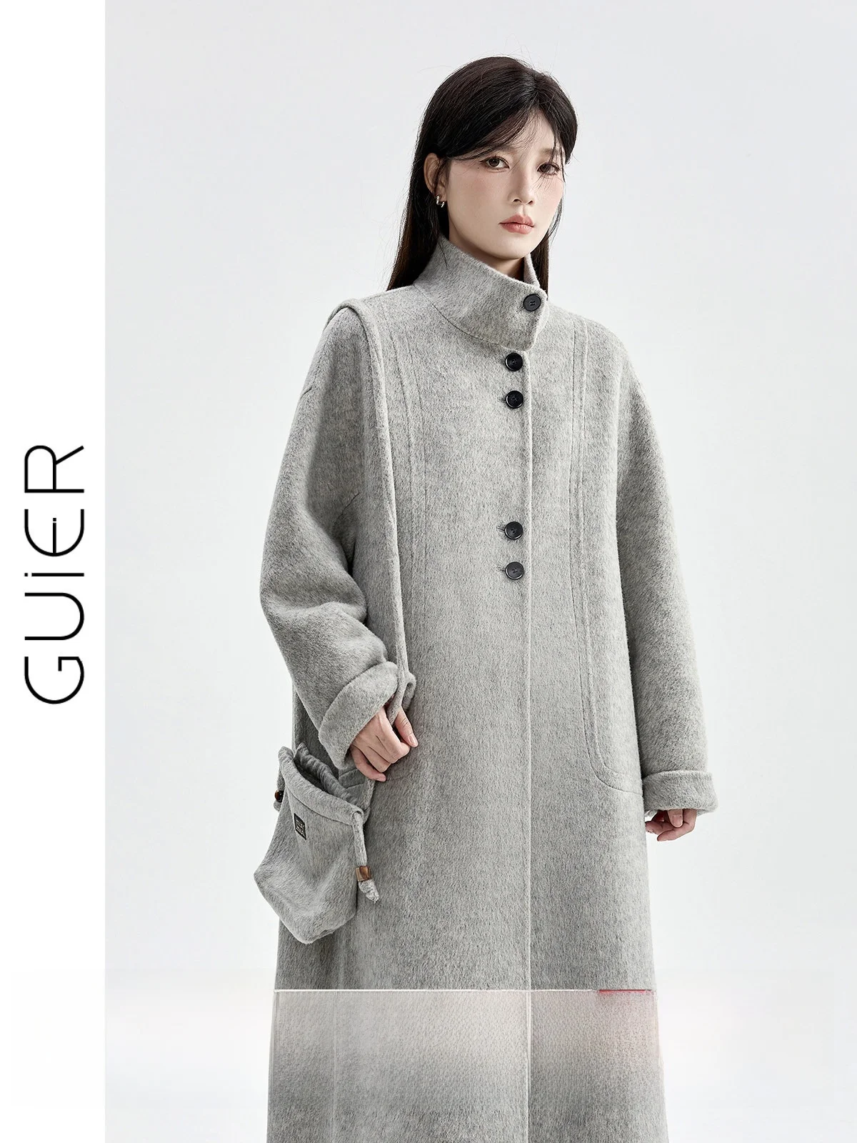 

Двустороннее шерстяное пальто Guier, женское, зима 2025, новинка, элегантное, твидовое, средней длины, с эффектом высокого класса