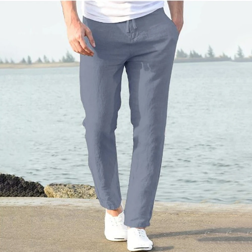 2024 Men\'s Summer Cotton Linen Retro Sports Pants Men\'s Casual Solid Color Harem Pants Fashion Versatile Straight Leg Trousers