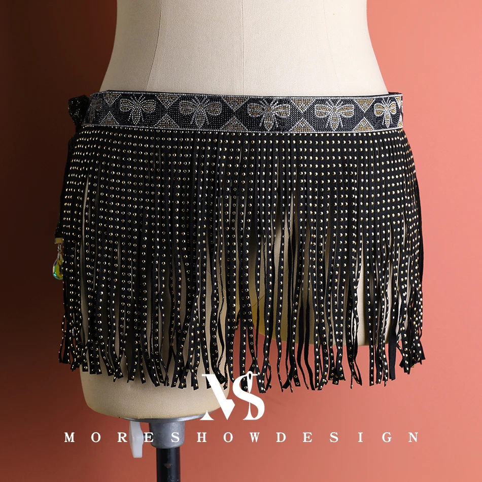 Belly Dance Hip Scarf Belt Tassel Hot Diamond for Women Stage Performance Coins Belt Chain Hip Scarf Dance Accessories Outfit