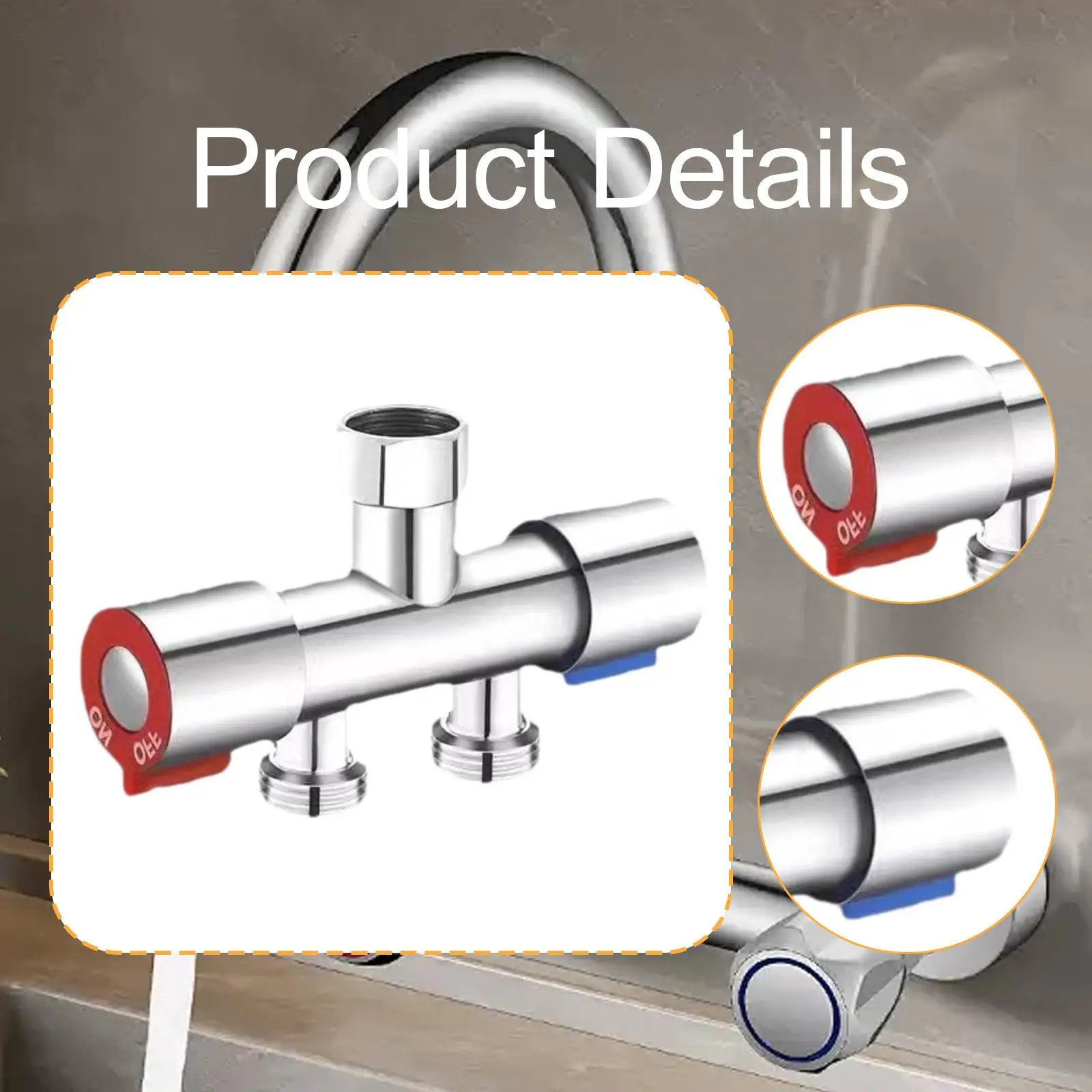 Stainless Steel Water Valve Washing Machine Faucet 1 in 2 Out High Pressure Tap Flexible Hose Compatible for Bathroom Kitchen