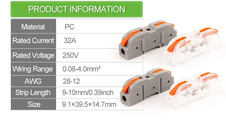 Hebel-Verkabelungsstecker, schnelles, kompaktes Spleißen, elektrischer Steckverbinder, Stoßklemme, 1 bis 1, Inline-Drahtverbinder, Anschluss 28–12 AWG – Detail 9