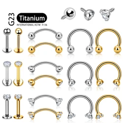 5Pcs G23 Titanium 16G CZ Tragus Eyebrow Piercing Body Jewelry Labret Lip Ring Stud Earrings Septum Nose Rings Internal Thread