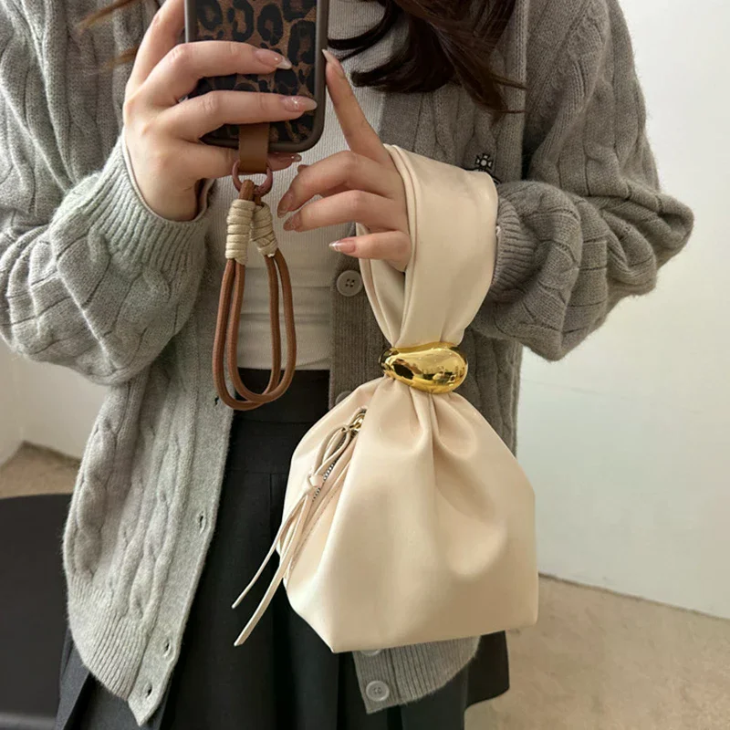 

Персонализированный клатч из мягкой кожи из искусственной кожи, винтажный роскошный дизайнерский женский плиссированный мини-сумка-ведро с боковой молнией, вечерняя сумка