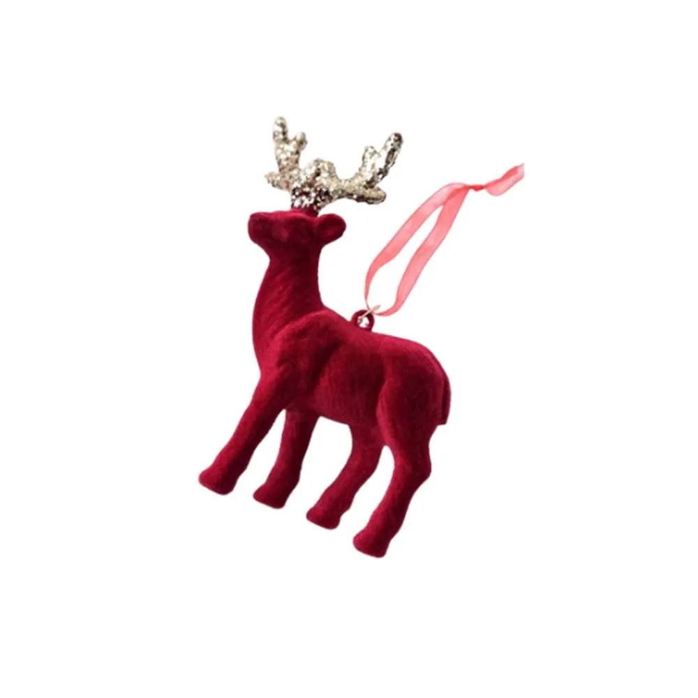 

Flocked Velvet Christmas Bowknot Pendant Snowflake Bells Candy Cane Snowflake Reindeer Pendant Exquisite Wine Red