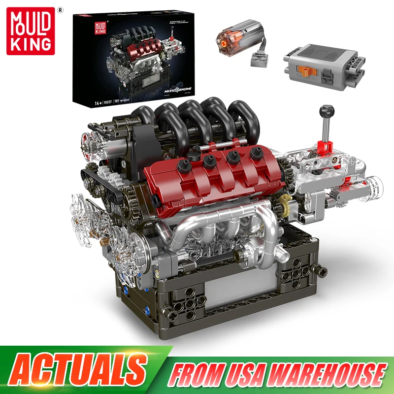 

Mould King 10227 Technical Car Engine Toys The Motorized V8 Engine + Transmission Building Block Brick Kids Christmas Gift