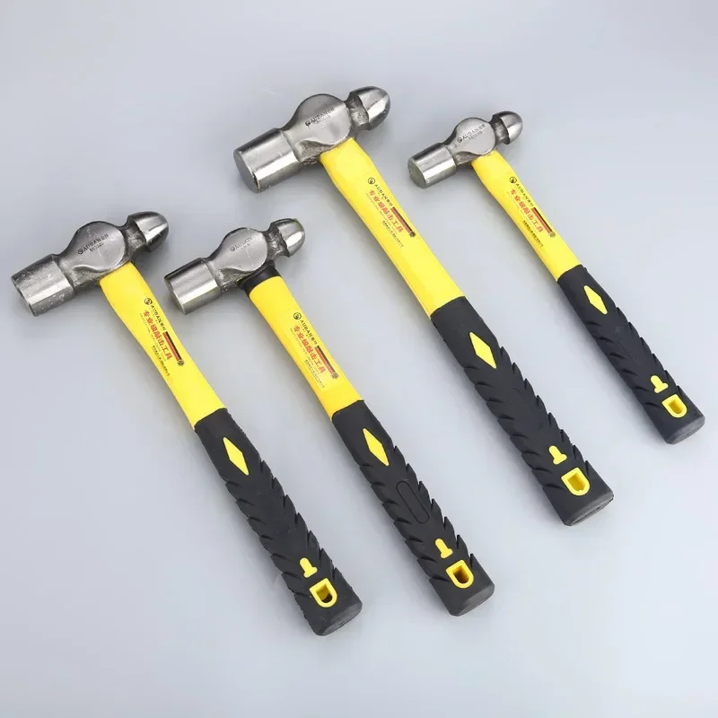 Round headed iron hammer rubber handle round headed nail hammer high carbon steel striking hammer stone laying manual tool