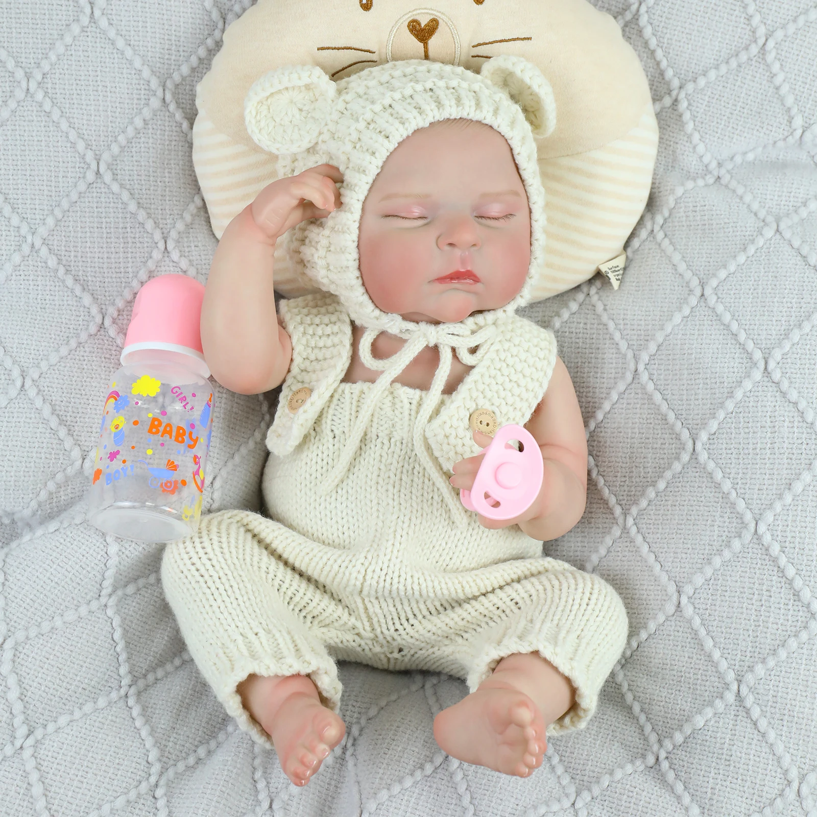 Muñeca realista de 48CM con cuerpo de vinilo de silicona suave para niña durmiente con pelo pintado a mano, colección de arte Reborn, regalos