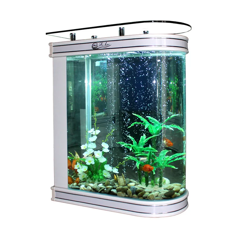 Luxury Modern Bullet Curved Glass Floor Aquarium Kit Ultra-thin LED Light Filtration System Transparent Eco-friendly Durable
