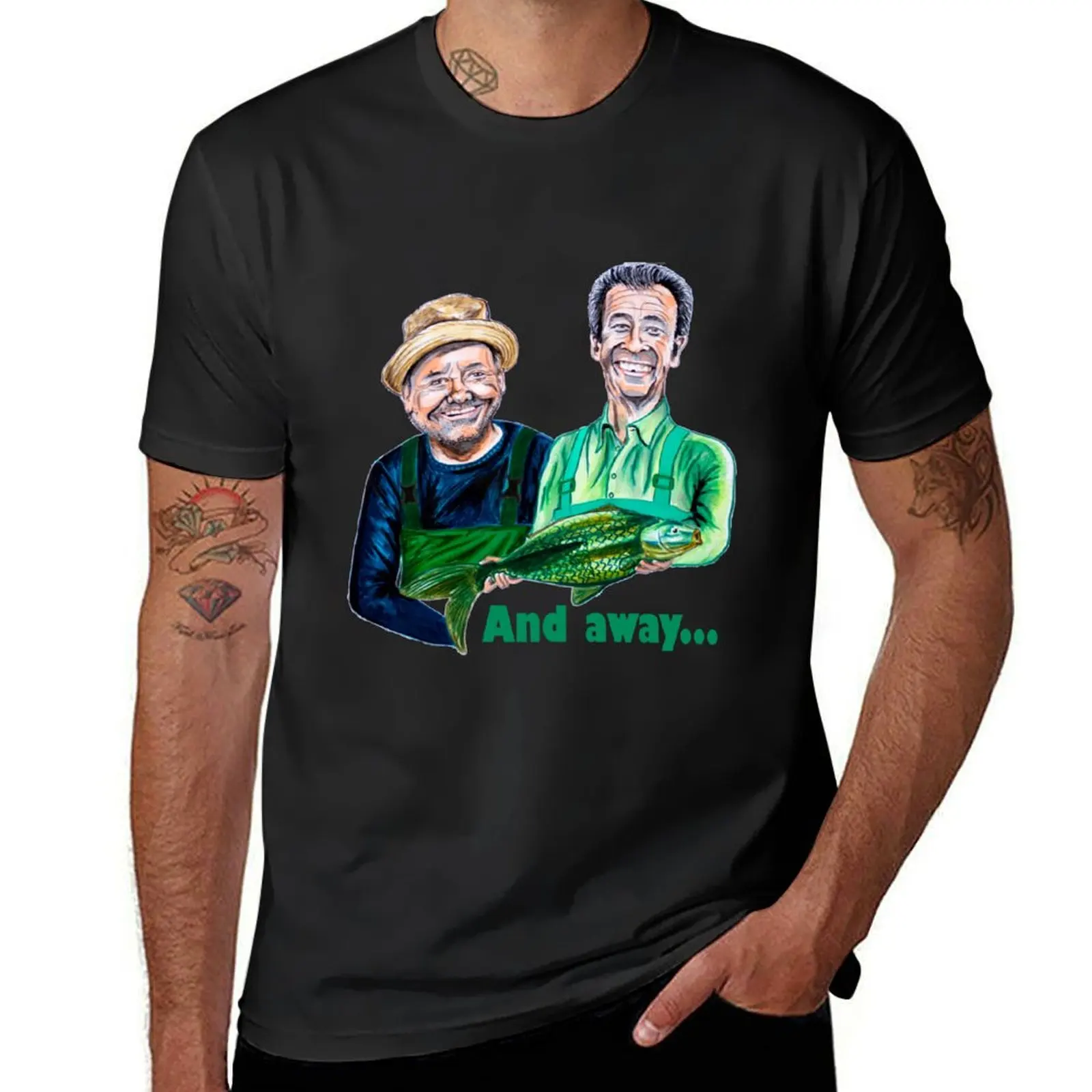 

Caricatures of Bob Mortimer and Paul Whitehouse - Gone Fishing T-Shirt graphic tee shirt Louboutins outfits for men