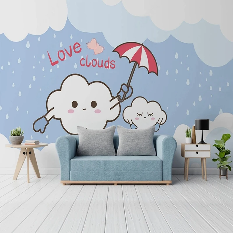 

Hand-painted Cartoon Cloud Wallpaper for Kid's Room Bedroom Wall Decoration Eco-friendly Photo Mural Personalized Customization