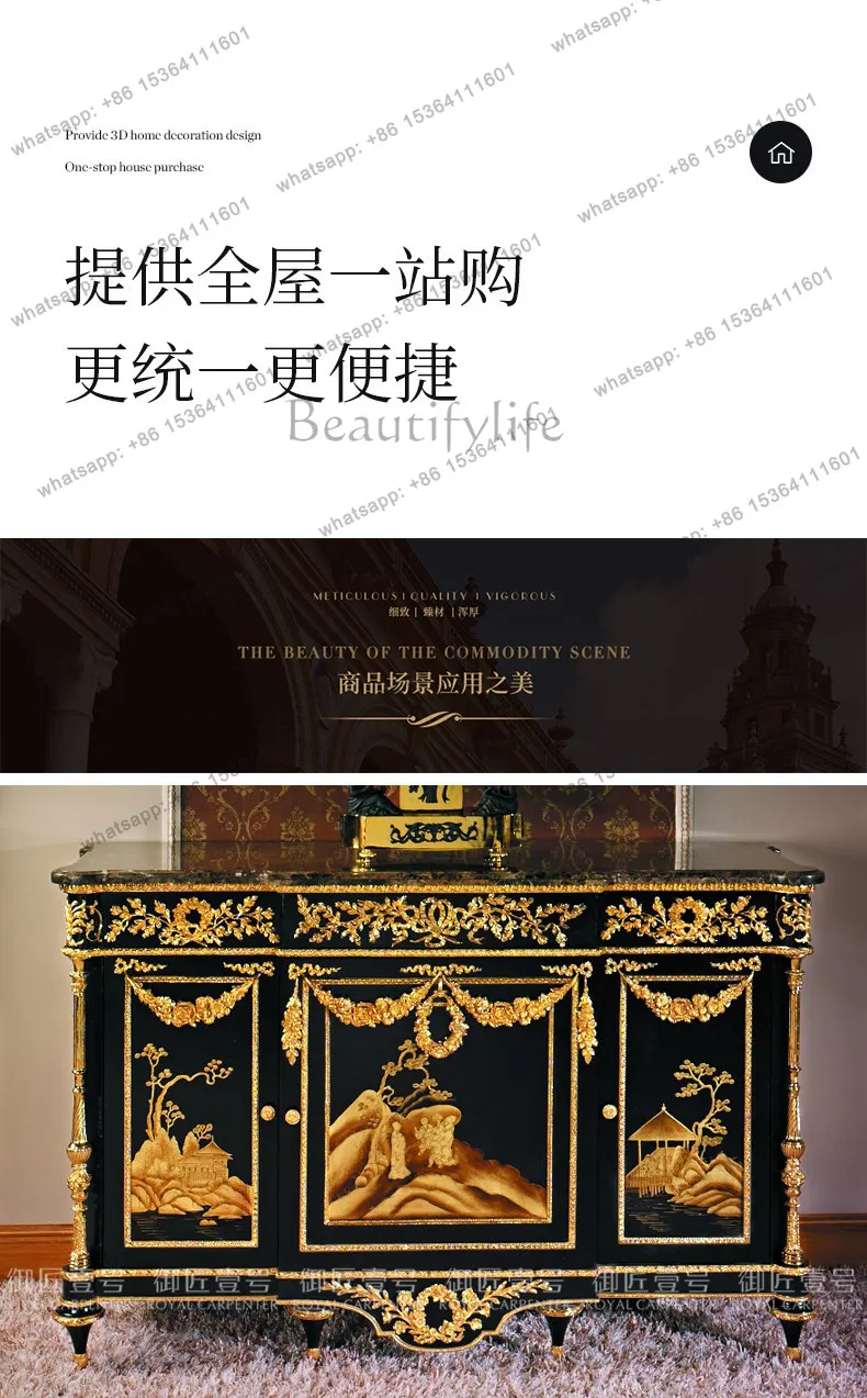 European solid wood porch cabinet neoclassical painted storage villa living room luxury furniture dining side cabinet