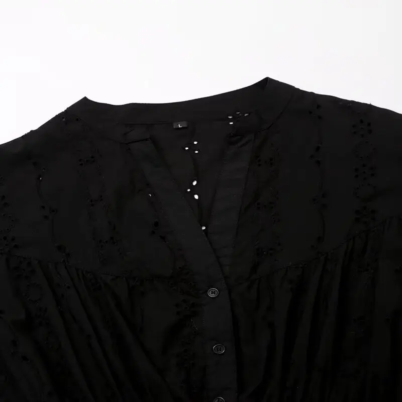 가을 겨울 신상 여성 롱 스웨터 V넥 자수 홀로우 아웃 디자인 출퇴근용 100% 기타 소재