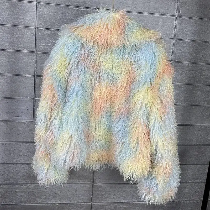 Toca Tie-Dye Imitation Printed Colorful Furry Coat For Women Loose Faux Fur Suit Collar Winter Short Overcoat 29RLP