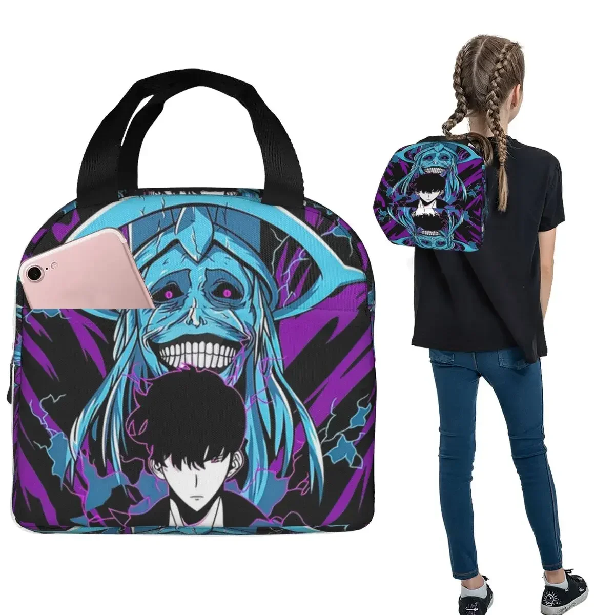 Solo Leveling Anime Arise Insulated Lunch Bag for Women Children Portable Food Boxes Thermal Lunch Box Tote