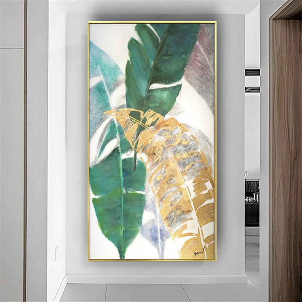 

Modern 100% Hand Drawn Abstract Gold Leaves Wall Painting Modern Nordic Canvas Oil Painting Decor Wall Art For Living Room Decor