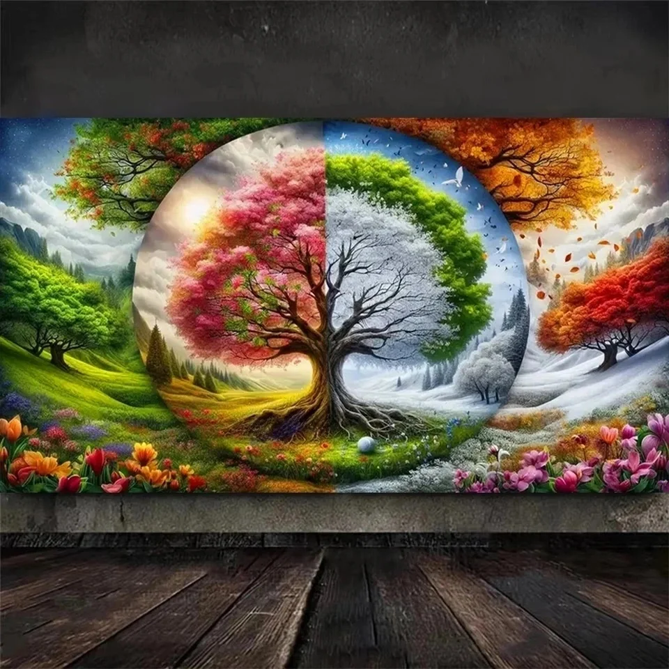 Magical Colroful Four Seasons Tree of Life 5D Large DIY Diamond Painting Kit Full Square Round Rhinestone Art,Home Decor Gift