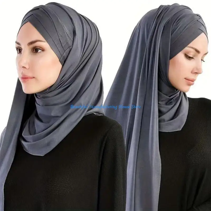 

E56A Trend Woman Headscarf Plain Color Breathable Arab Comfortable Scarf Shawl